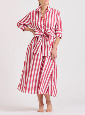 The Pippa Oversize Longline Dress - Red Wide Stripe