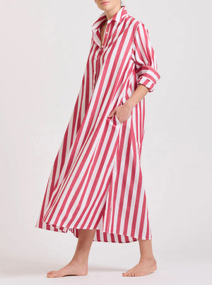 The Pippa Oversize Longline Dress - Red Wide Stripe