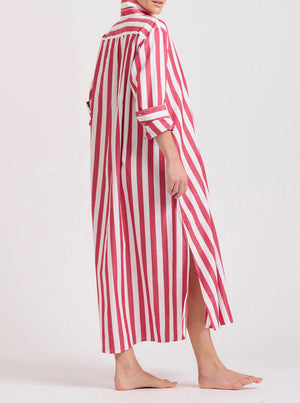 The Pippa Oversize Longline Dress - Red Wide Stripe