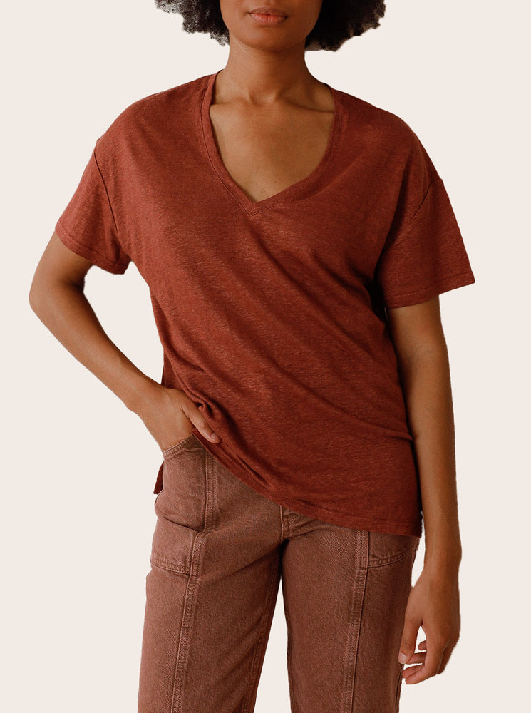 Basic V-Neck T-Shirt - Terracotta