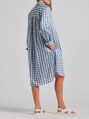 The Avril Popover Shirtdress - Pale Blue Gingham