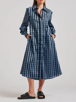 The Octavia Longline Shirtdress - Black/Blue Gingham