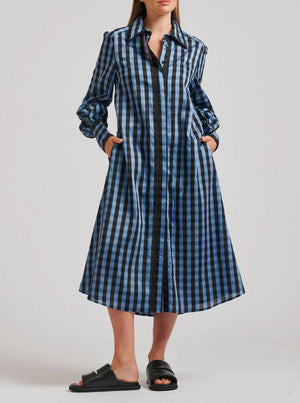 The Octavia Longline Shirtdress - Black/Blue Gingham