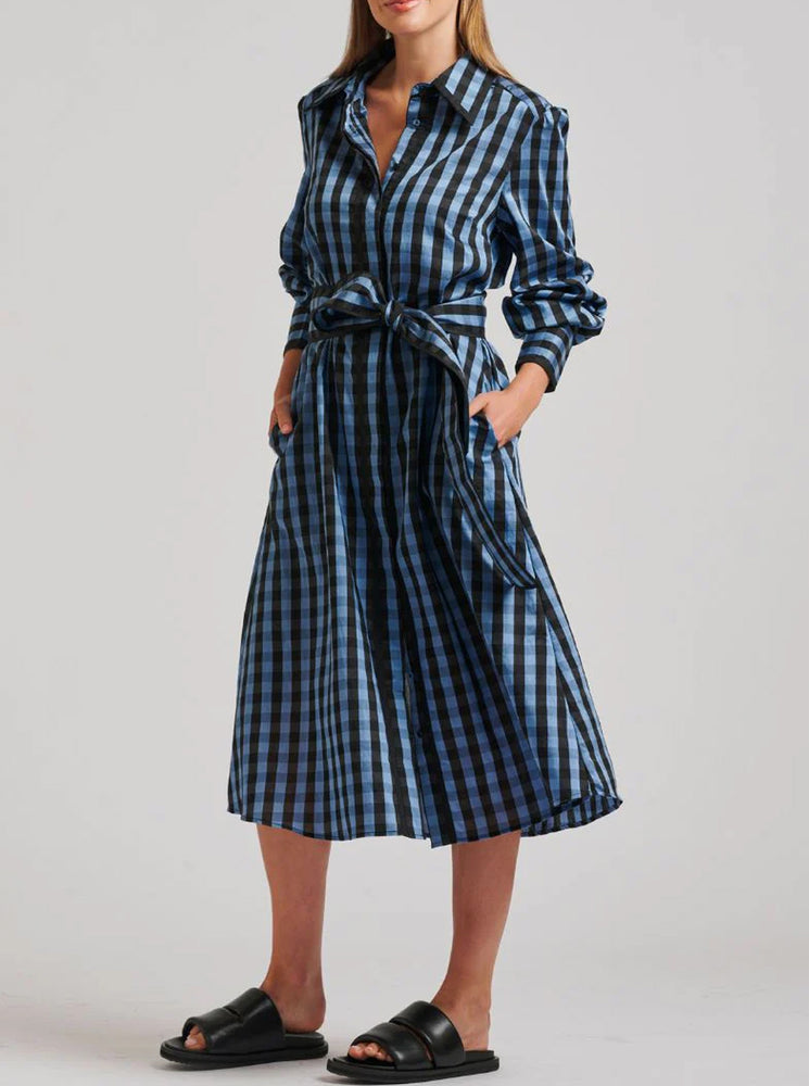 The Octavia Longline Shirtdress - Black/Blue Gingham