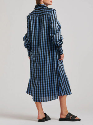 The Octavia Longline Shirtdress - Black/Blue Gingham