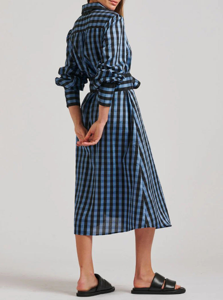 The Octavia Longline Shirtdress - Black/Blue Gingham