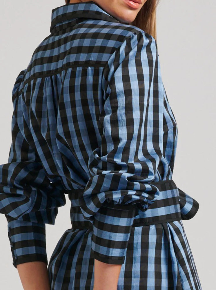 The Octavia Longline Shirtdress - Black/Blue Gingham