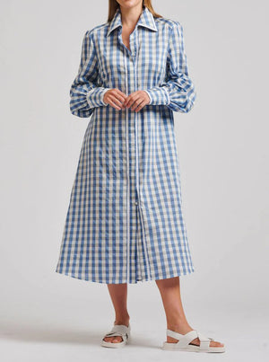 The Octavia Longline Shirtdress - Pale Blue Gingham