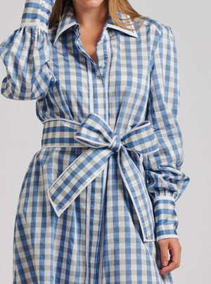 The Octavia Longline Shirtdress - Pale Blue Gingham