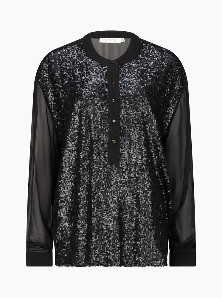 Sequin Tuxedo Shirt - Black