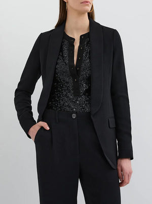 Sequin Tuxedo Shirt - Black