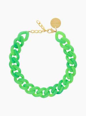 Flat Chain Necklace - Neon Green Marble