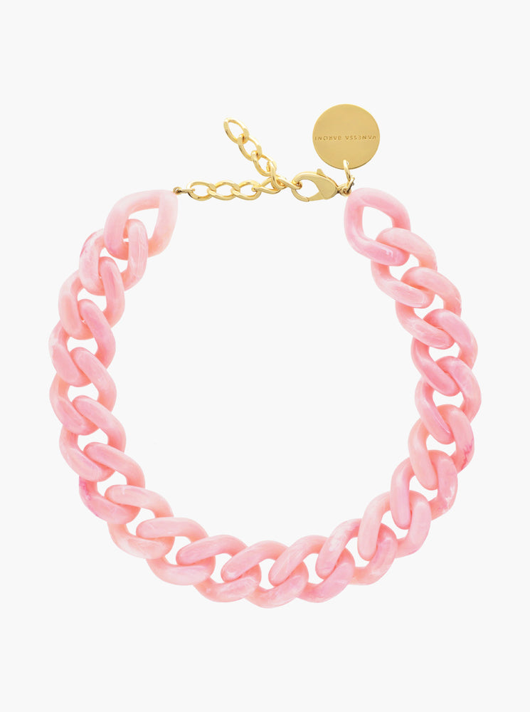 Flat Chain Necklace - Neon Pink Marble