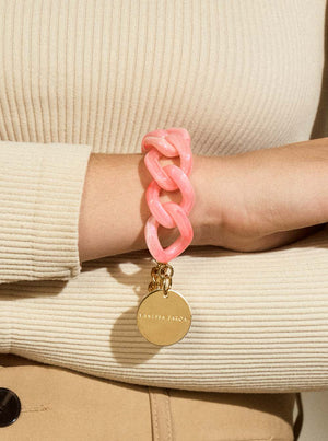 Flat Chain Bracelet - Neon Pink Marble