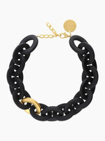 Oval Necklace Short with Gold - Matt Black