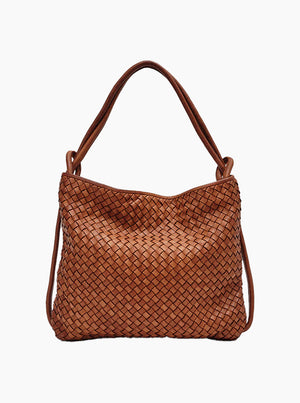 Woven Bella Backpack Tote - Tan