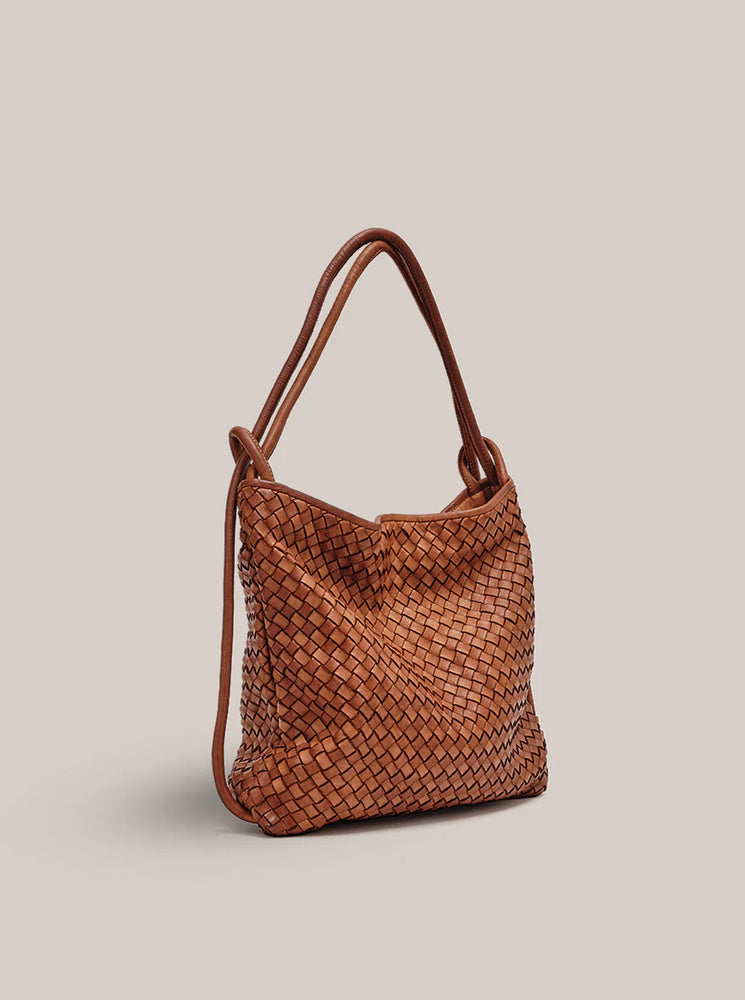 Woven Bella Backpack Tote - Tan