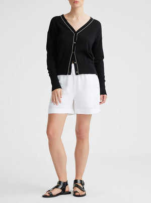 Fine Merino Cotton Cardigan - Black