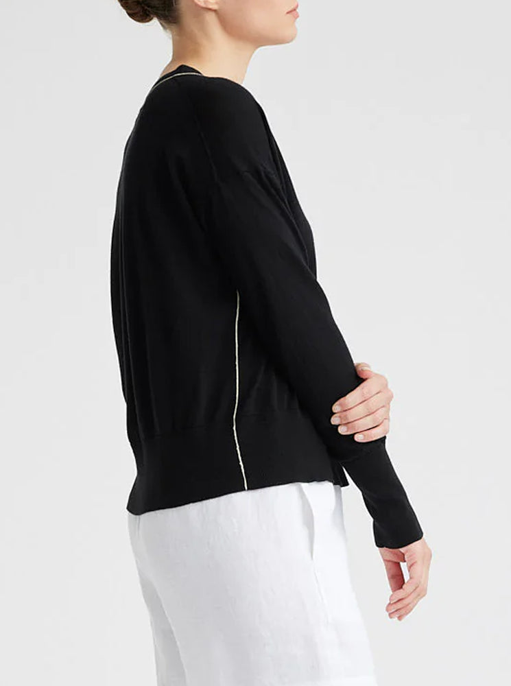 Fine Merino Cotton Cardigan - Black